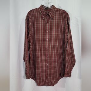 Van Heusen Men's Red Plaid Wrinkle Free Button Down Shirt Size Medium 15- 15 1/2